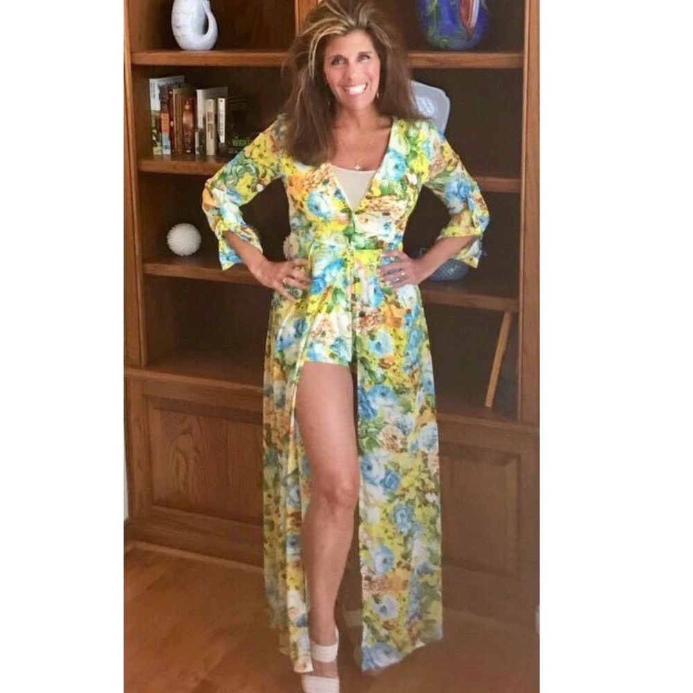 Xtaren floral print romper with maxi overlay Sz S